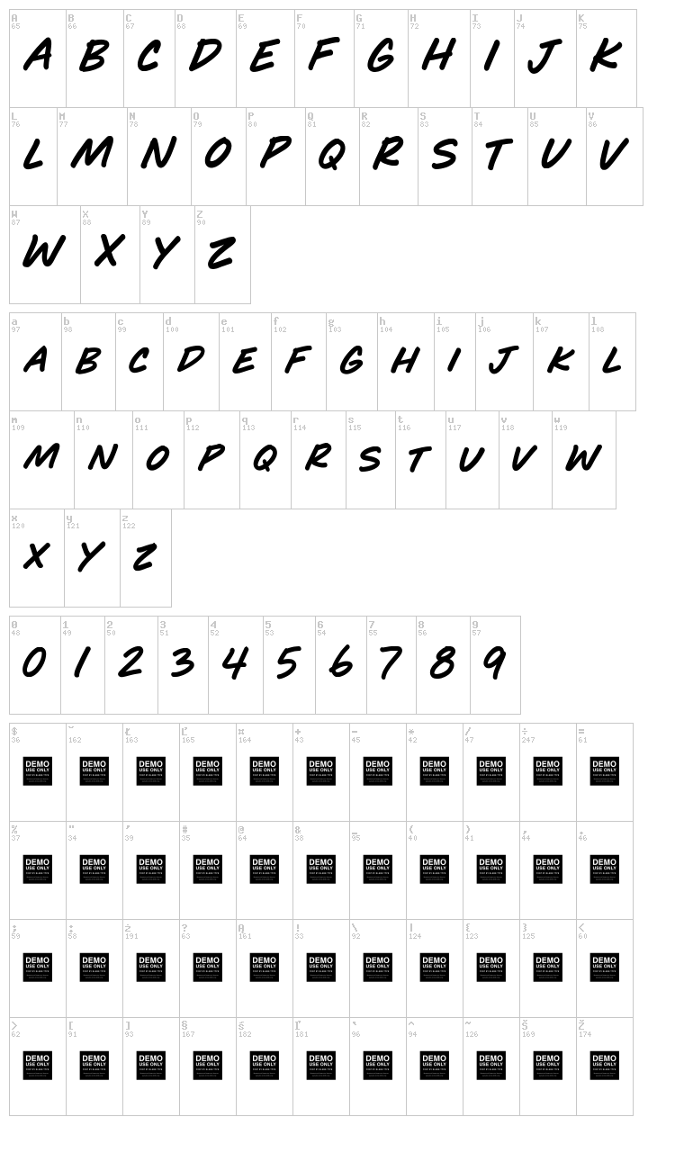 Play Time font map
